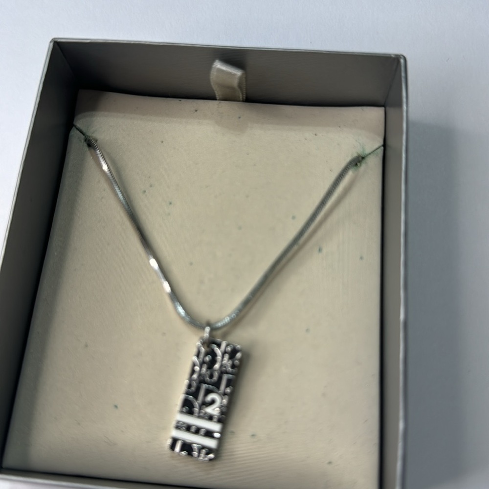Dior Trotter 2 Silver & Graphite (Black) Logo Pendant Necklace - Picture 10 of 10